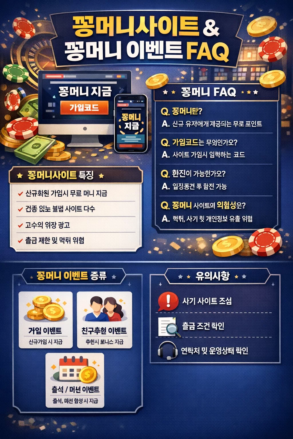 꽁머니사이트와 꽁머니 이벤트 FAQ를 한눈에 보는 이미지